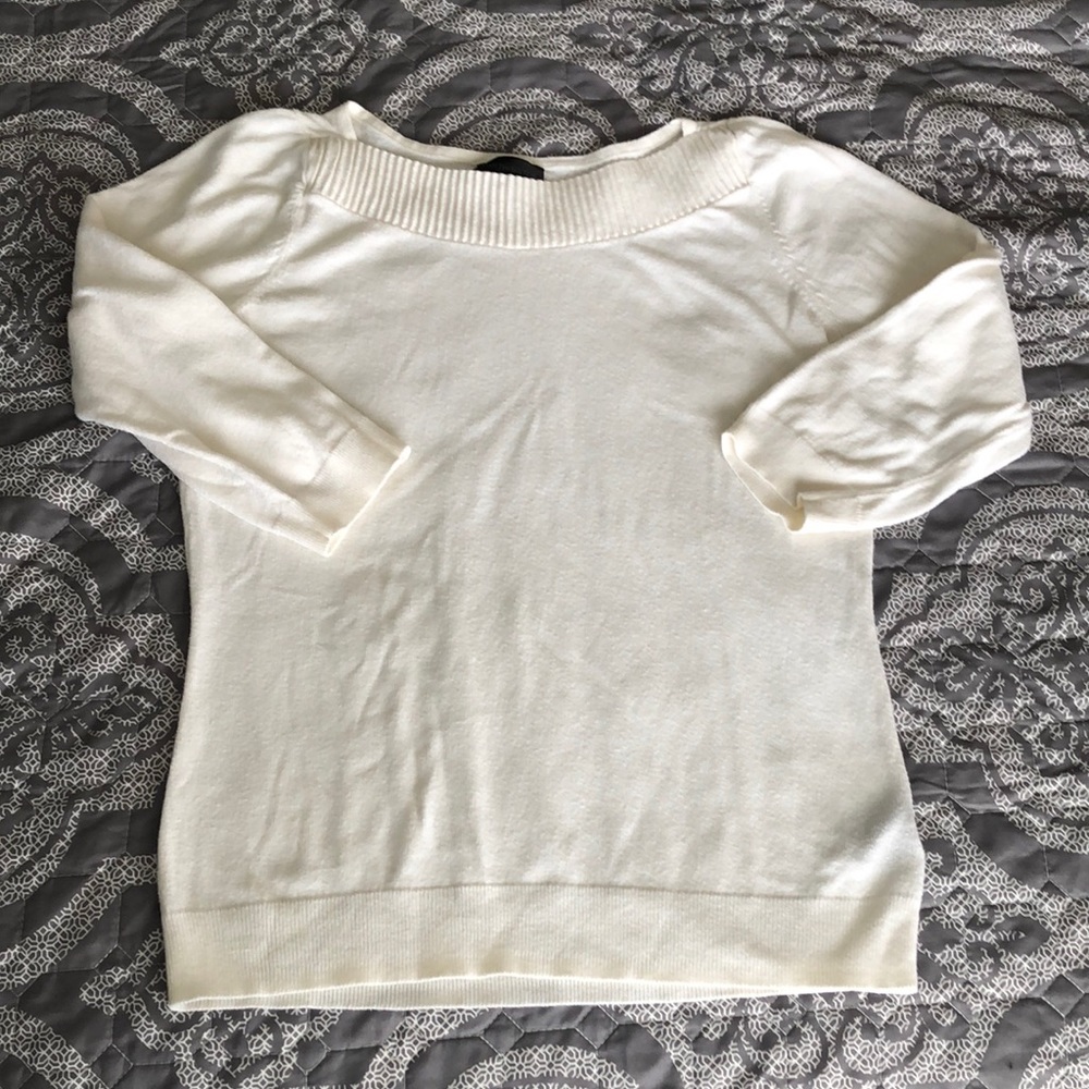 Cream Colored Cotton Rayon mix Knit 3/4 Sleeve with Boat Neck Worthington - Picture 1 of 8
